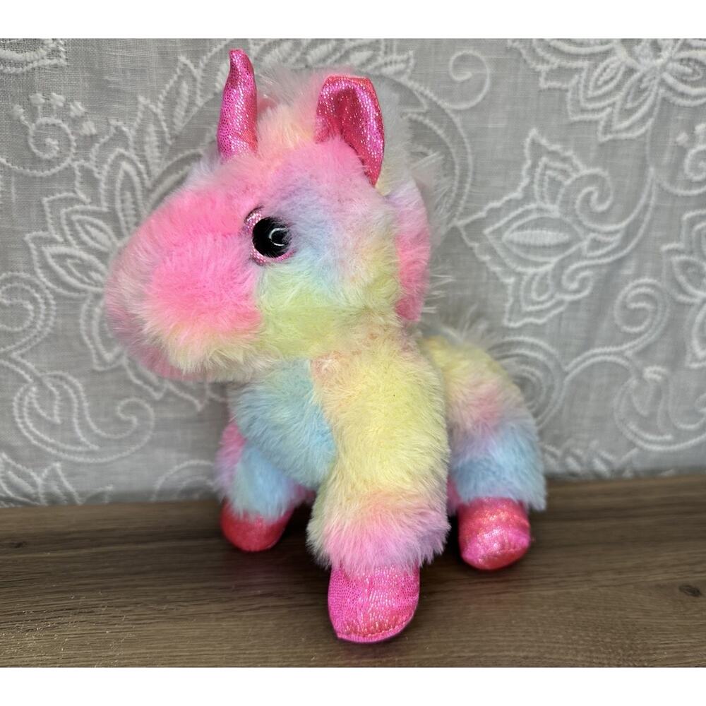 MTY Big Pink Sparkle Eyes Cotton Candy Tye Dye Unicorn 8" Plush Stuffed Animal